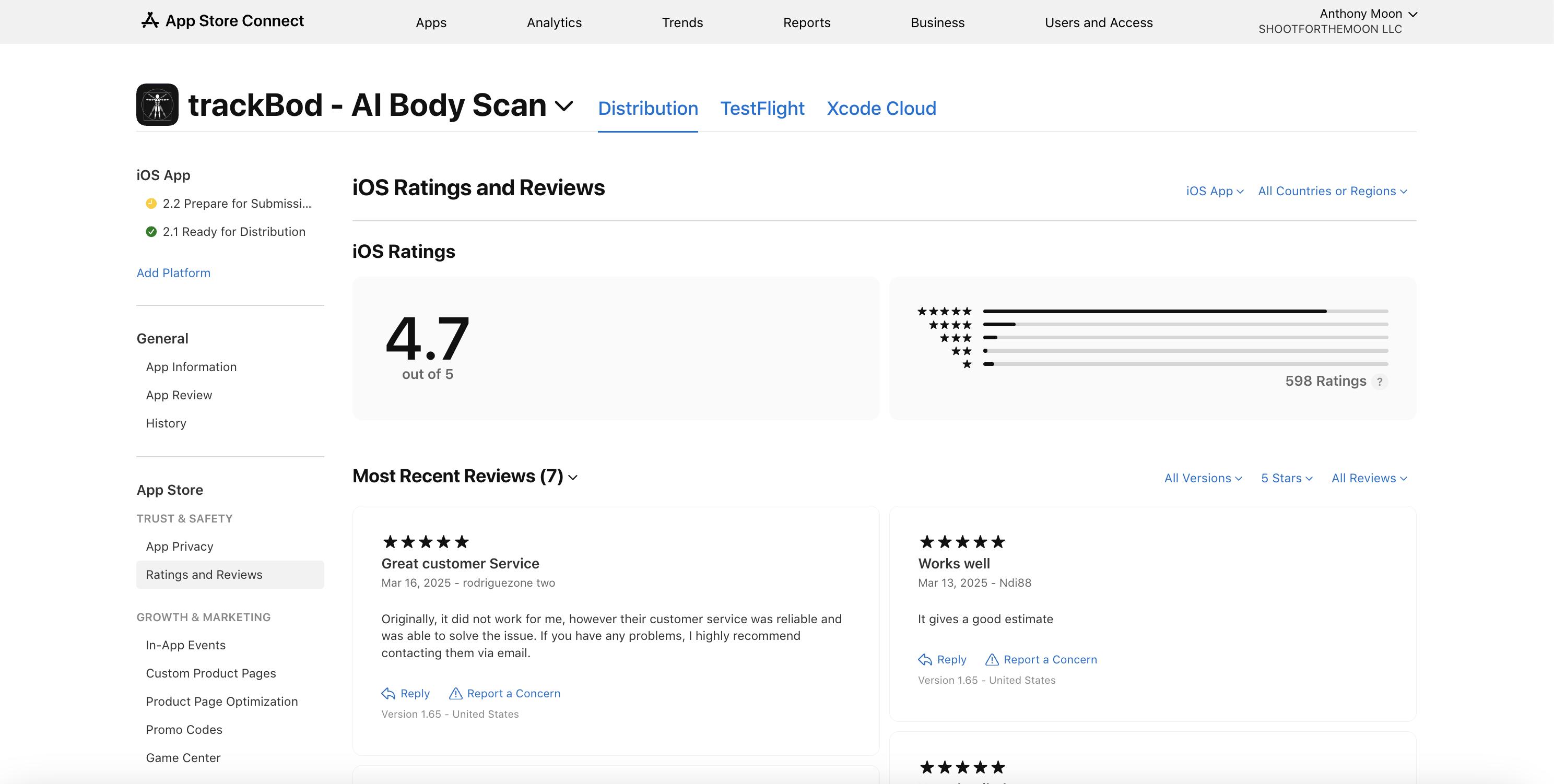 TrackBod App Store Ratings - 4.7 out of 5 stars from 598 ratings
